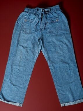 GUC Deja Bleu Premium Lightweight Light Wash Chambray Pull-On Utility Pants Sz M